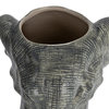 Hand-Painted Decorative Stoneware Elephant Vase, Grey and White