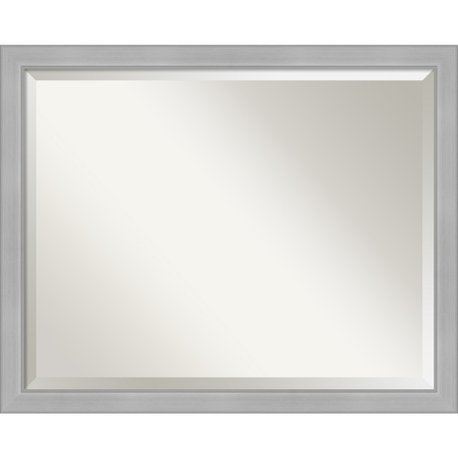 Vista Brushed Nickel Narrow Beveled Bathroom Wall Mirror - 30.5 x 24.5 in.