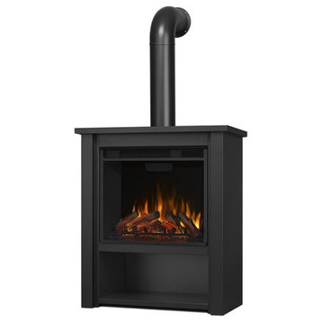Bowery Hill Modern Stainless Steel Electric Fireplace in Matte Black