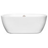 60" Freestanding Bathtub, White With Brushed Nickel Drain and Overflow Trim