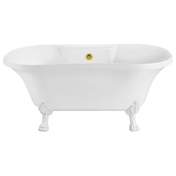 Soaking Clawfoot Tub With External Drain, 60", White, Gold
