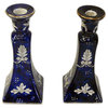 Chinese Porcelain Blue White Graphic Candle Holders