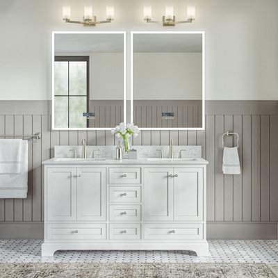 Cascade Bath Vanity, White, 60", Brushed Nickel Hardware, Double, Freestanding