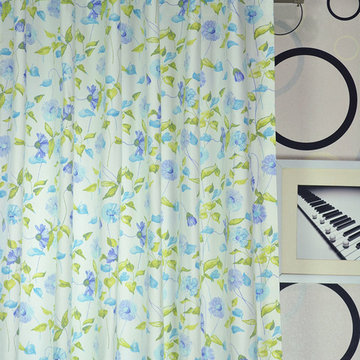 Daisy Chain Back Tab Printed Cotton Curtain Heading Style Carolina Blue Color