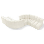 Meridian Furniture - Arc Velvet Upholstered 6-Pc. Facing Modular Sectional, Cream - Give your living room or den the perfect blend of style and versatility with this Arc velvet fabric curved modular Sectional. Part of the Arc modular furniture collection, this Sectional comes upholstered in rich cream velvet fabric and features deep channel tufting that adds a touch of luxury while enhancing comfort and support. A seamless combination of form and function, this chair can be used with other Arc pieces to create a myriad of configurations in your well-curated room.