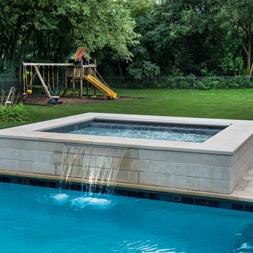 Burr Ridge, IL Swimming Pool, Raised Spa With Waterfall and Deck Sprays