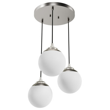 Hepburn Brushed Nickel With Cased White Glass 3 Light Cluster Ceiling