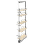 Rev-A-Shelf - Adjustable Solid Surface Pantry System for Tall Pantry Cabinets, 8.63Wx59.5H" - Enhance functionality and preserve a stylish image with the Rev-A-Shelf's Chrome/Maple Pullout Pantry. The 5200 MP Series is available in a plentiful selection of sizes and is designed on the 250 lb. rated slide system for a quiet glide out function. This Premiere accessory features micro-adjustment door mounting brackets, top and bottom slide covers for a finished look, and each Maple shelf liner is coated with a transparent anti-skid coating that not only prevents skidding, but also protects the wood surface. The chrome pullout pantries are kit packaged with frame, baskets and door mounting brackets in one carton.