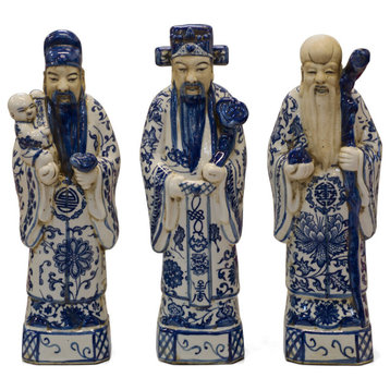 Blue and White Porcelain Three Lucky Gods