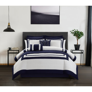 Chic Home Hortense Comforter And Quilt Set - Decorative Pillows Shams - Navy