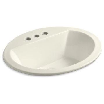 Kohler Bryant Oval Drop-In Bathroom Sink with 4" Centerset Faucet Holes, Biscuit