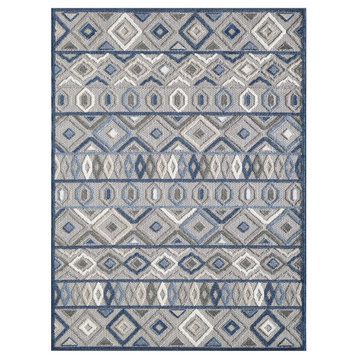 8' X 10' Blue And Gray Abstract Stain Resistant Indoor Outdoor Area Rug
