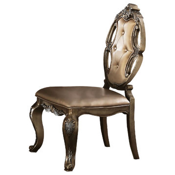 Unique Dining Chair, Elegant Design With Intricate Carving & Gold PU Seat/Back