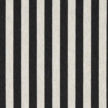 Midnight and Off White Striped Linen Look Upholstery Fabric By The Yard