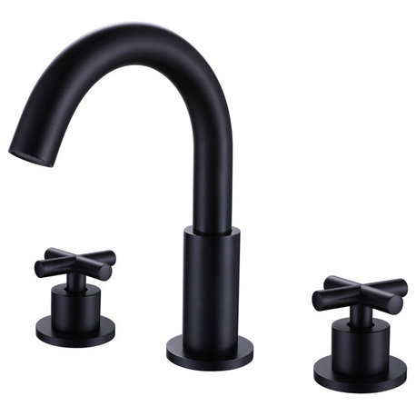 Deck Mounted Dual Handle Widespread Bathroom Faucet, Matte Black