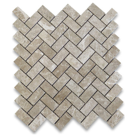 Emperador Light Brown Marble 1x2 Herringbone Mosaic Tile Polished, 1 sheet