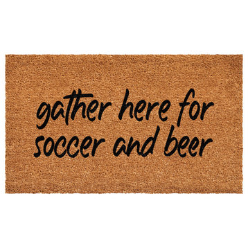 Calloway Mills Gather here for soccer and beer Doormat, 36'' X 72''