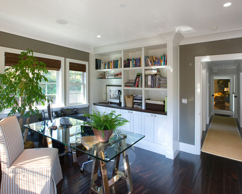 Arbeitszimmer mit Kaminsims aus Holz in San Francisco Ideen, Design