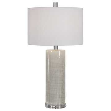 Elegant Contemporary Beige Gray Drip Table Lamp Cylinder White