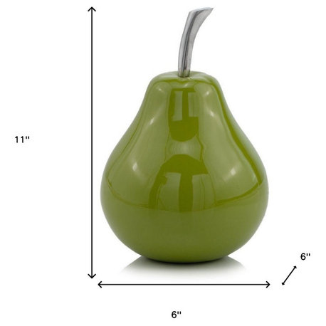 11" Green Buffed Aluminum Pear Sculpture