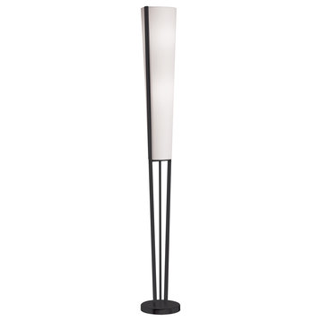 Modern Floor Lamp, White Shade, Matte Black