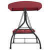 3-Seat Outdoor Steel Converting Patio Swing Canopy Hammock With Cushions, Maroon