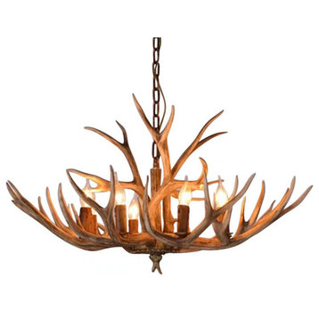 Brown Super Stag Faux Antlers Six Light LED Chandelier