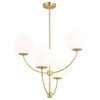 Avers 4 Light Gold Brass Mid-Century Modern Chandelier White Globe Glass