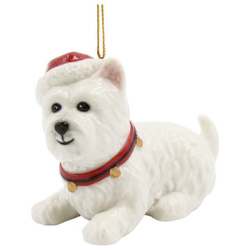 White Westie Dog With Santa's Hat Ornament
