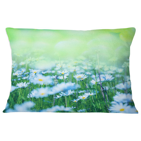 Chamomile Flowers on Green Background Flower Throw Pillow, 12"x20"