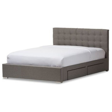 Rene Modern and Contemporary King Size Gray Fabric 4-Drawer Storage Platform Bed