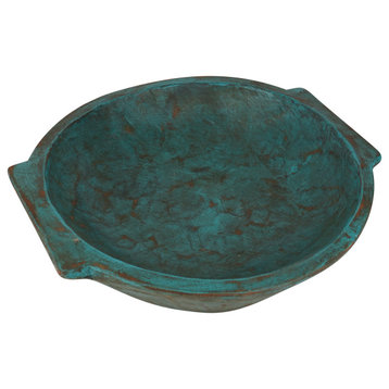 Chubster Deep Wooden Dough Bowl With Handles-Batea-Trencher, Turquoise