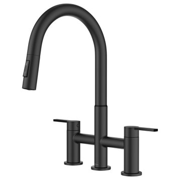 KRAUS Oletto 2-Function Pulldown 3-Hole Bridge Kitchen Faucet, Matte Black