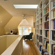 attic space and bookshelves
