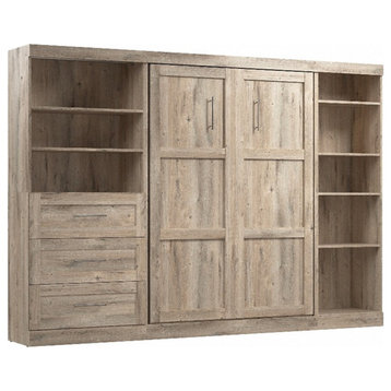 Pemberly Row Full Murphy Bed with Shelving and Drawers (120W) in Rustic Brown
