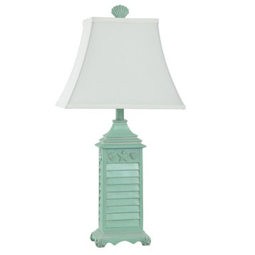 Longboat Key Shutter Table Lamp-Mint Green/Blue ,White Rectangle Softback Bell