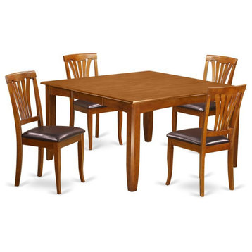East West Furniture Parfait 5-piece Dining Set with Leather Seat in Saddle Brown