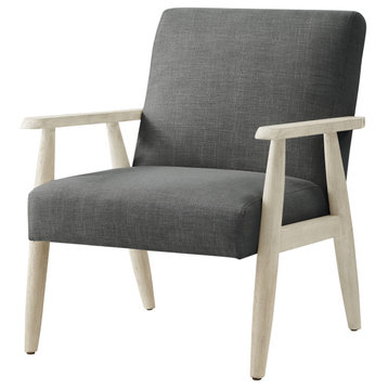 Rustic Manor Gian Armchair Upholstered, Charcoal and Cream Linen