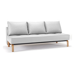 "Innovation" Sly Deluxe Q White Leather Sofa Bed / Lacquered Oak Legs - Sofas