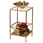 Accents for the Home - Bamboo 2 Tier Table, Antique Gold - Give your home decor that little something extra special - that subtle little accent piece that ties the whole room together. Something like this bamboo 2 tier table! It was made of iron and glass, and has an antique gold finish. It will blend nicely with any decorating scheme and highlight the look of your current home decor. It was manufactured in China, and measures 15"W x 26"H x 15"D.