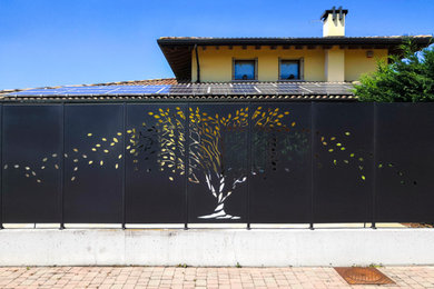Immagine di un giardino minimal davanti casa con recinzione in metallo