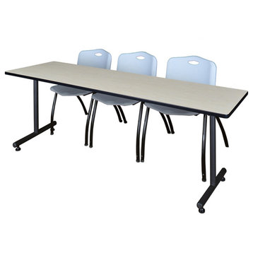 84" x 24" Kobe Training Table- Maple & 3 'M' Stack Chairs- Grey