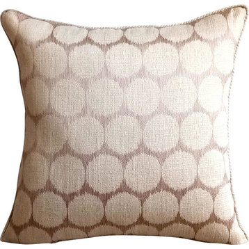 Beige Throw Pillow Cover, Pearl Beige Jacquard 24"x24" Silk, Running In Circles
