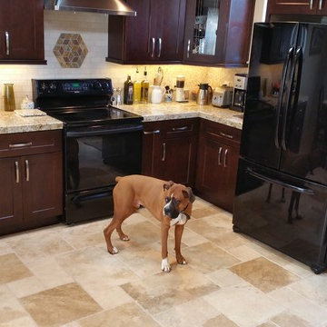 Tuscany Blend Travertine Flooring and Granite Mini-Slab Remodel w/ Mosaics