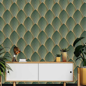Buy Geometric Art Deco Wallpaper in Green Gold Traditional Non Online in India -