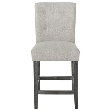 Dellroy Contemporary Button Tufted 26" Counter Stools, Set of 2, Light Gray/Gray