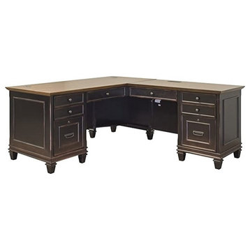 Martin Furniture Hartford Wood 70" Pedestal L-Shaped Desk in Brown Finish