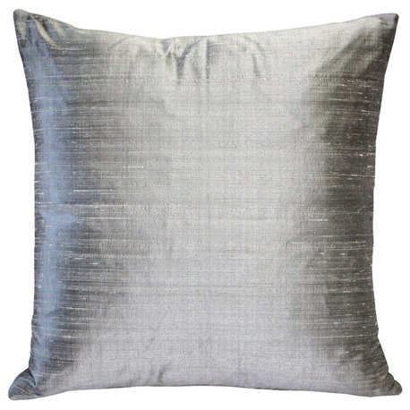 Sankara Silk Throw Pillows, 100% Genuine Silk, 16"x16", Silver