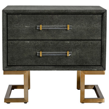 Modrest Howard Modern Shagreen Grey Leatherette and Gold Nightstand