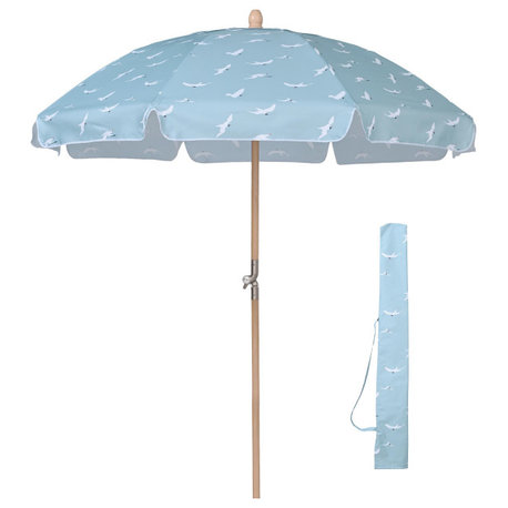 LAGarden Our Beach Umbrella for Sand Beech Wood Pole Carry Bag Seagull Canopy